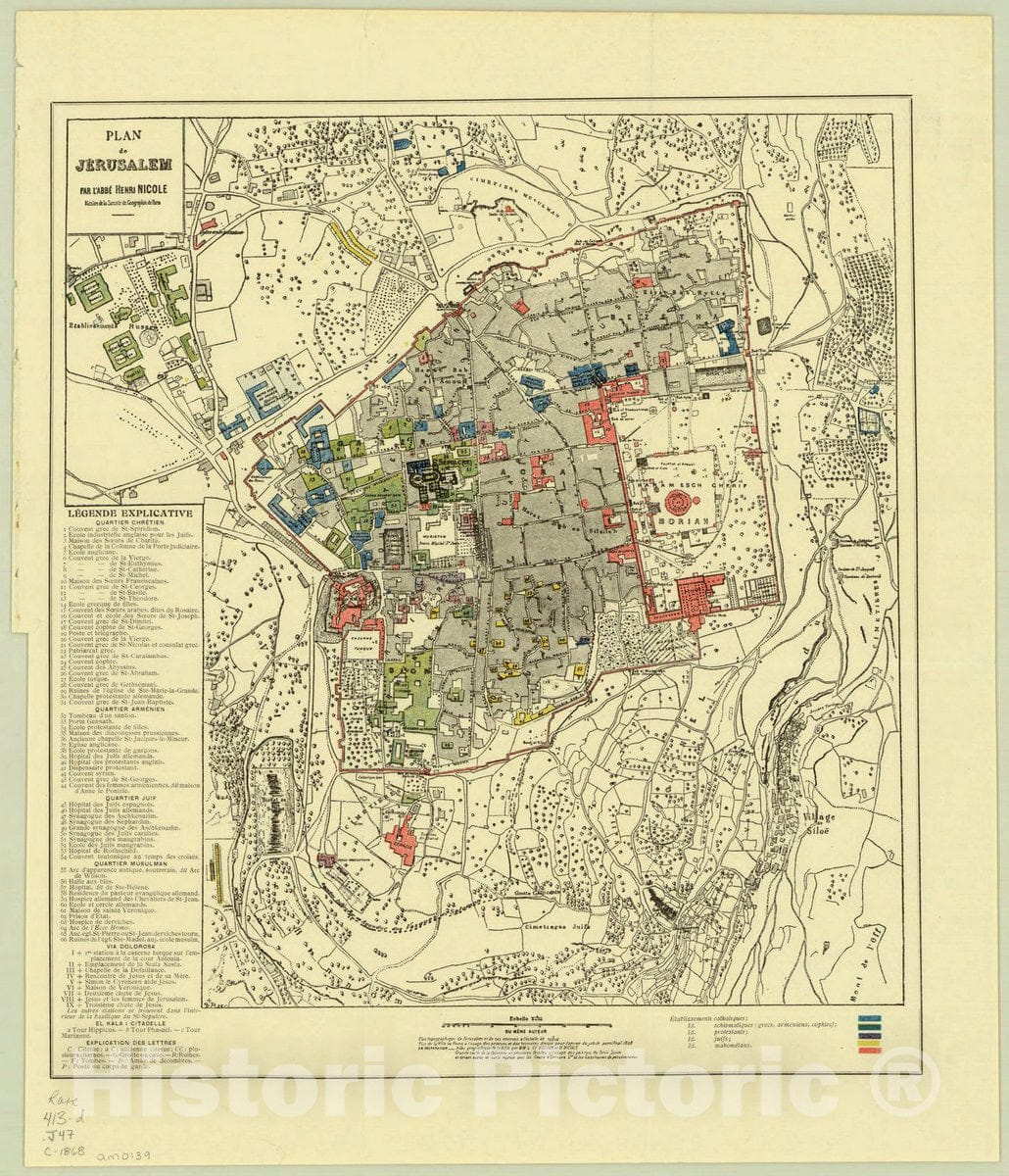 Map : Jerusalem 1888?, Plan de Jerusalem , Antique Vintage Reproduction