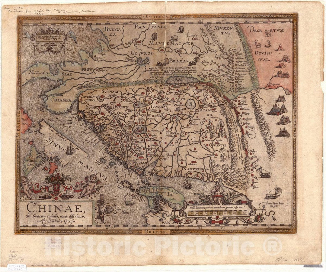 Map : China 1584 2, Chinae olim Sinarum regionis, nova descriptio , Antique Vintage Reproduction