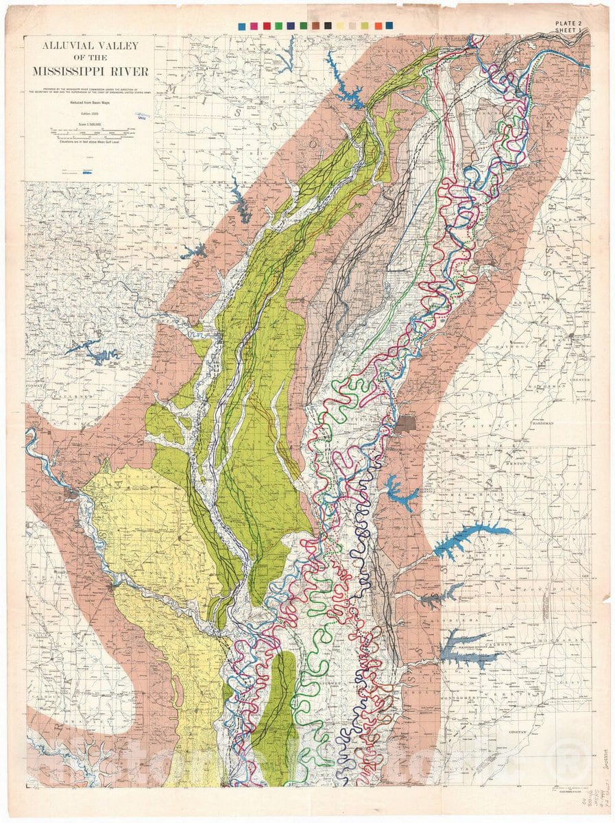 Map : Lower Mississippi River 1944 20, Geological investigation of the alluvial valley of the lower Mississippi river , Antique Vintage Reproduction