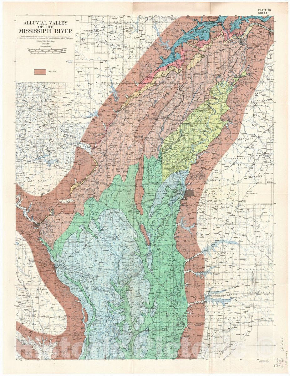 Map : Lower Mississippi River 1944 23, Geological investigation of the alluvial valley of the lower Mississippi river , Antique Vintage Reproduction