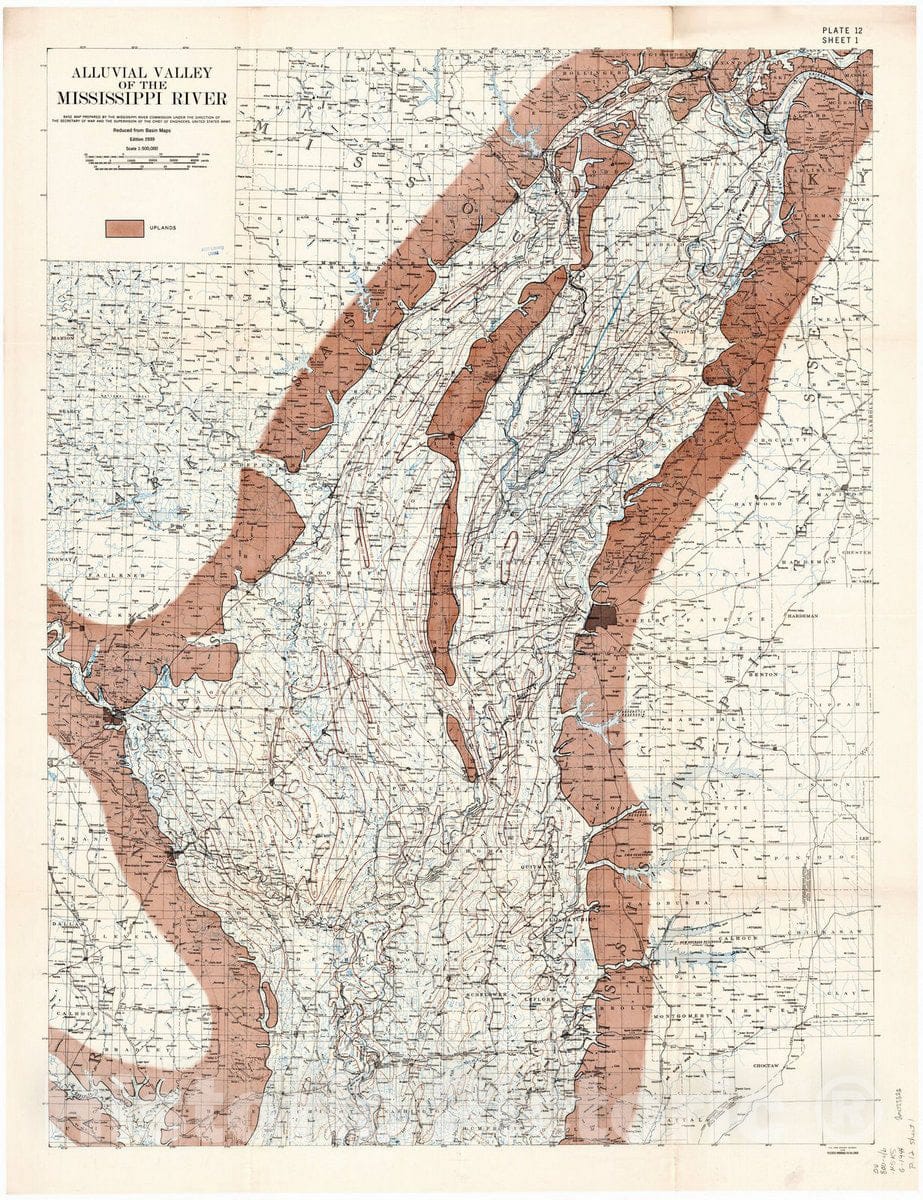 Map : Lower Mississippi River 1944 24, Geological investigation of the alluvial valley of the lower Mississippi river , Antique Vintage Reproduction