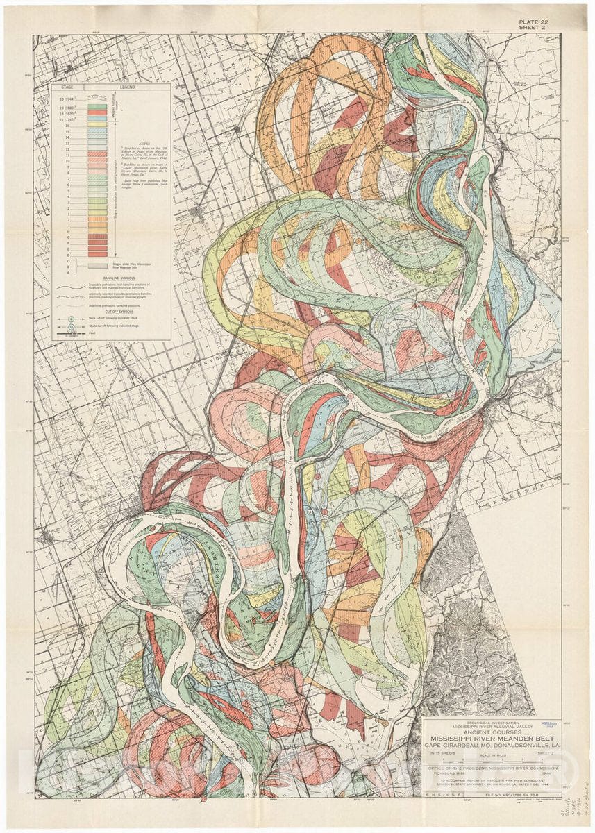 Map : Lower Mississippi River 1944 4, Geological investigation of the alluvial valley of the lower Mississippi river , Antique Vintage Reproduction