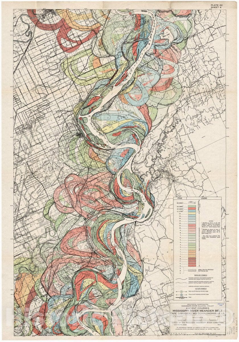 Map : Lower Mississippi River 1944 6, Geological investigation of the alluvial valley of the lower Mississippi river , Antique Vintage Reproduction