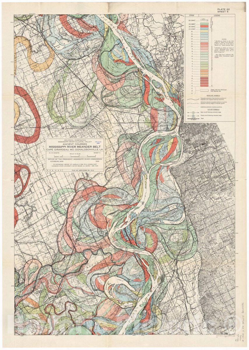 Map : Lower Mississippi River 1944 7, Geological investigation of the alluvial valley of the lower Mississippi river , Antique Vintage Reproduction