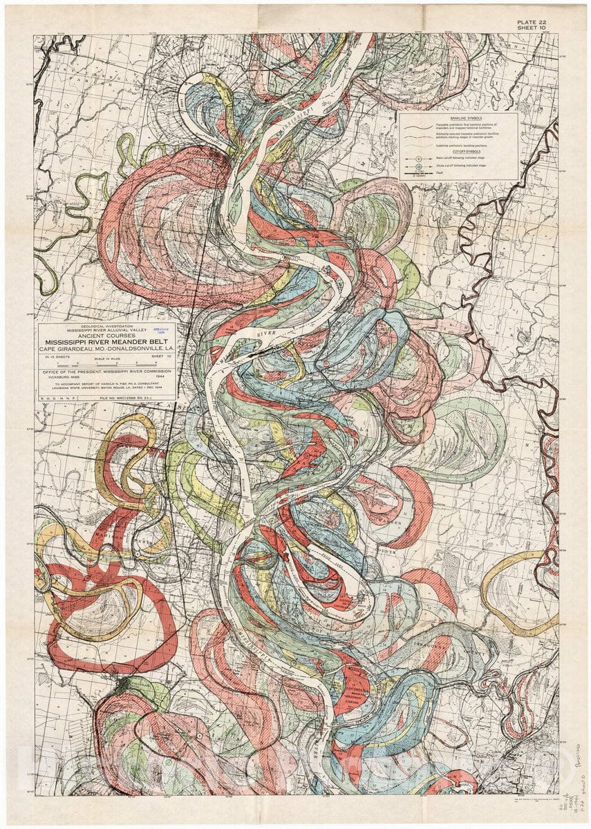 Map : Lower Mississippi River 1944 11, Geological investigation of the alluvial valley of the lower Mississippi river , Antique Vintage Reproduction