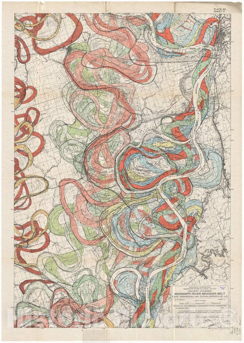 Map : Lower Mississippi River 1944 13, Geological investigation of the alluvial valley of the lower Mississippi river , Antique Vintage Reproduction