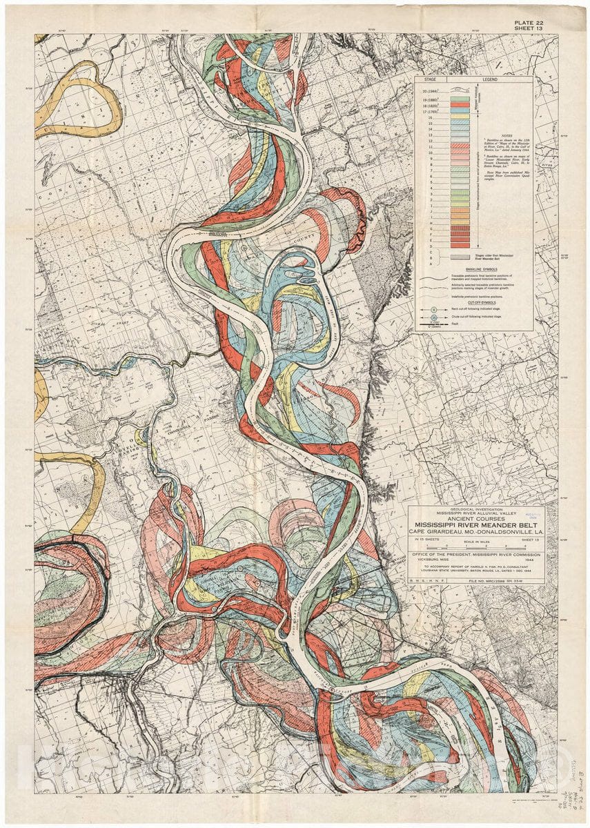 Map : Lower Mississippi River 1944 15, Geological investigation of the alluvial valley of the lower Mississippi river , Antique Vintage Reproduction