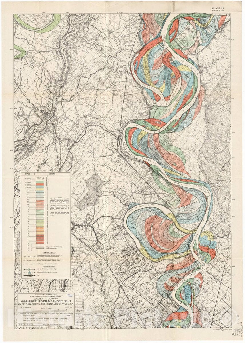 Map : Lower Mississippi River 1944 16, Geological investigation of the alluvial valley of the lower Mississippi river , Antique Vintage Reproduction