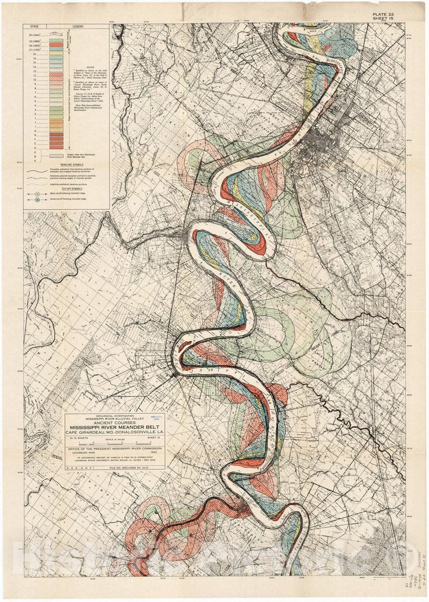 Map : Lower Mississippi River 1944 17, Geological investigation of the alluvial valley of the lower Mississippi river , Antique Vintage Reproduction