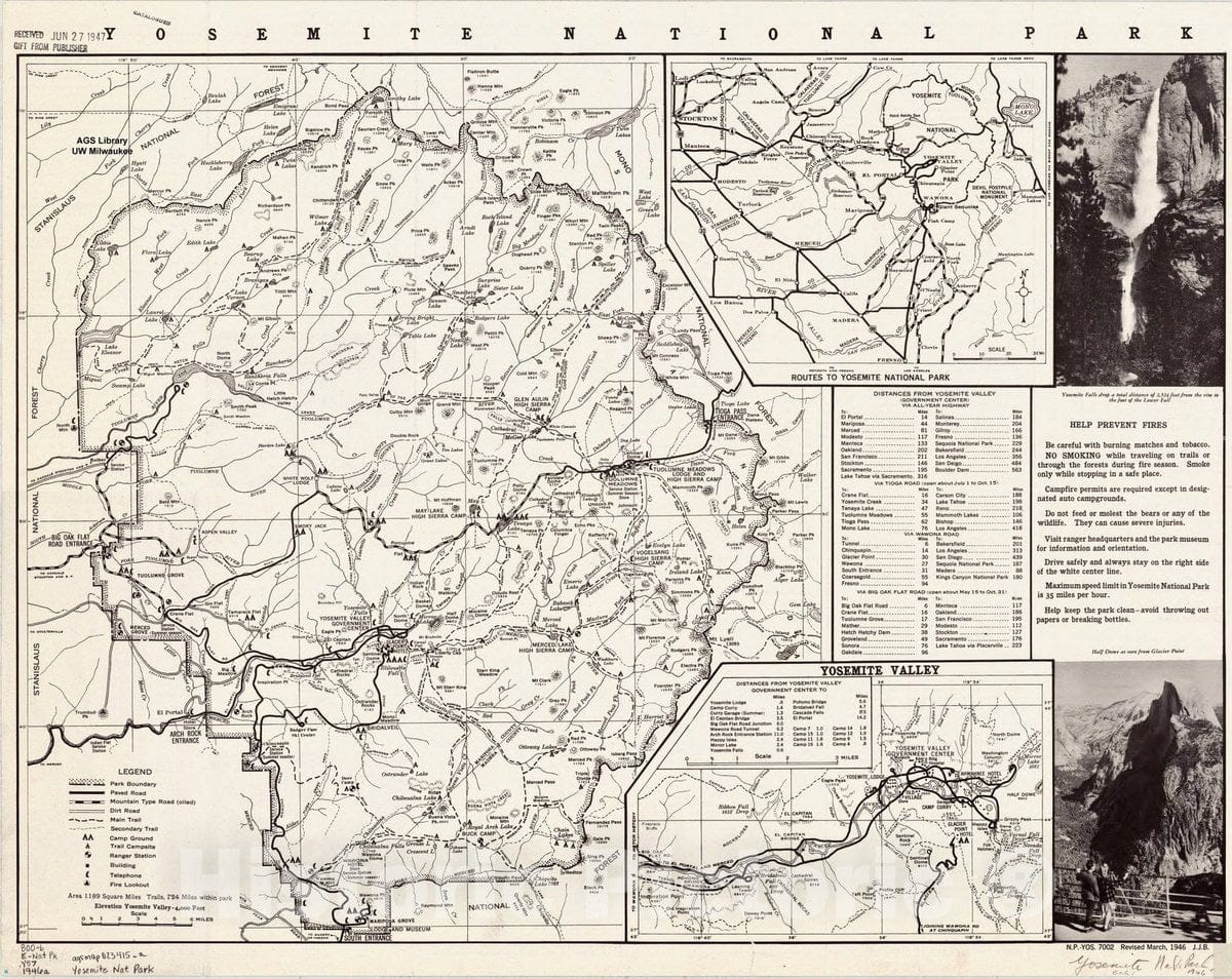 Map : Yosemite National Park 1946, , Antique Vintage Reproduction