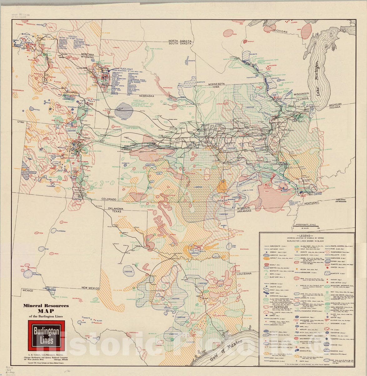 Map : United States, western 1940, Mineral resources map of the Burlington Lines, Antique Vintage Reproduction