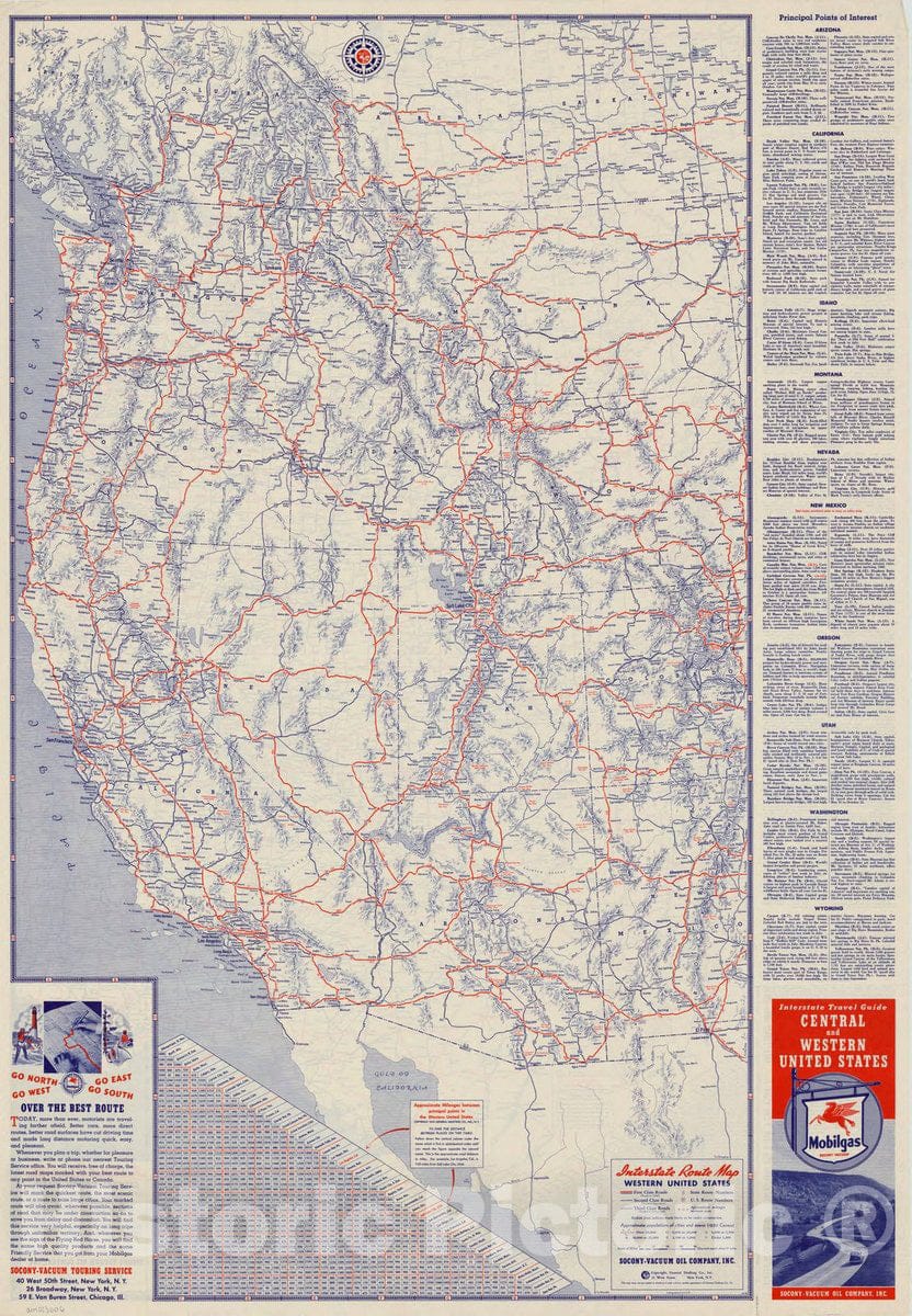 Map : United States, western 1940 2, Interstate travel guide : central and western United States , Antique Vintage Reproduction