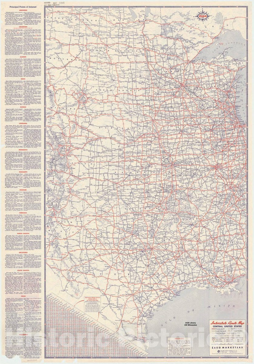 Map : United States, western 1946 4, Central and western United States and adjacent Canada interstate map , Antique Vintage Reproduction