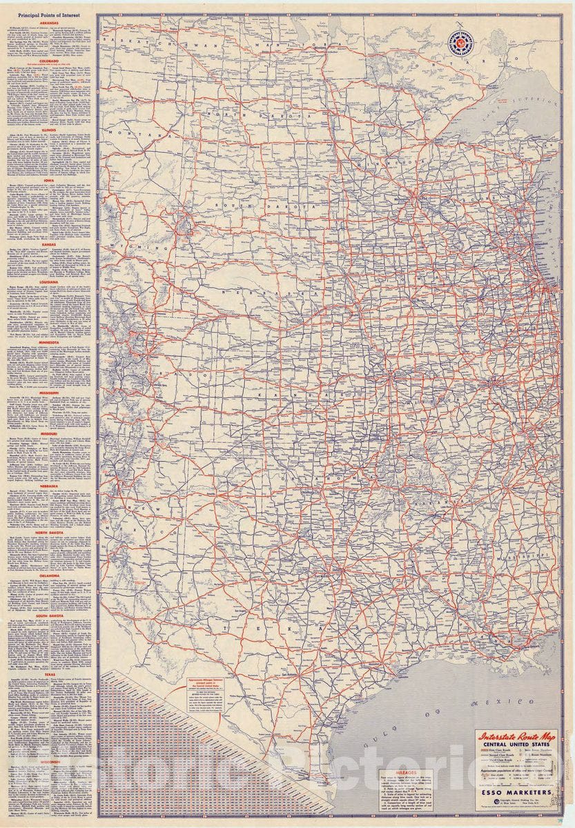 Map : United States, western 1942 2, Interstate route map [of the] central and western United States, Antique Vintage Reproduction