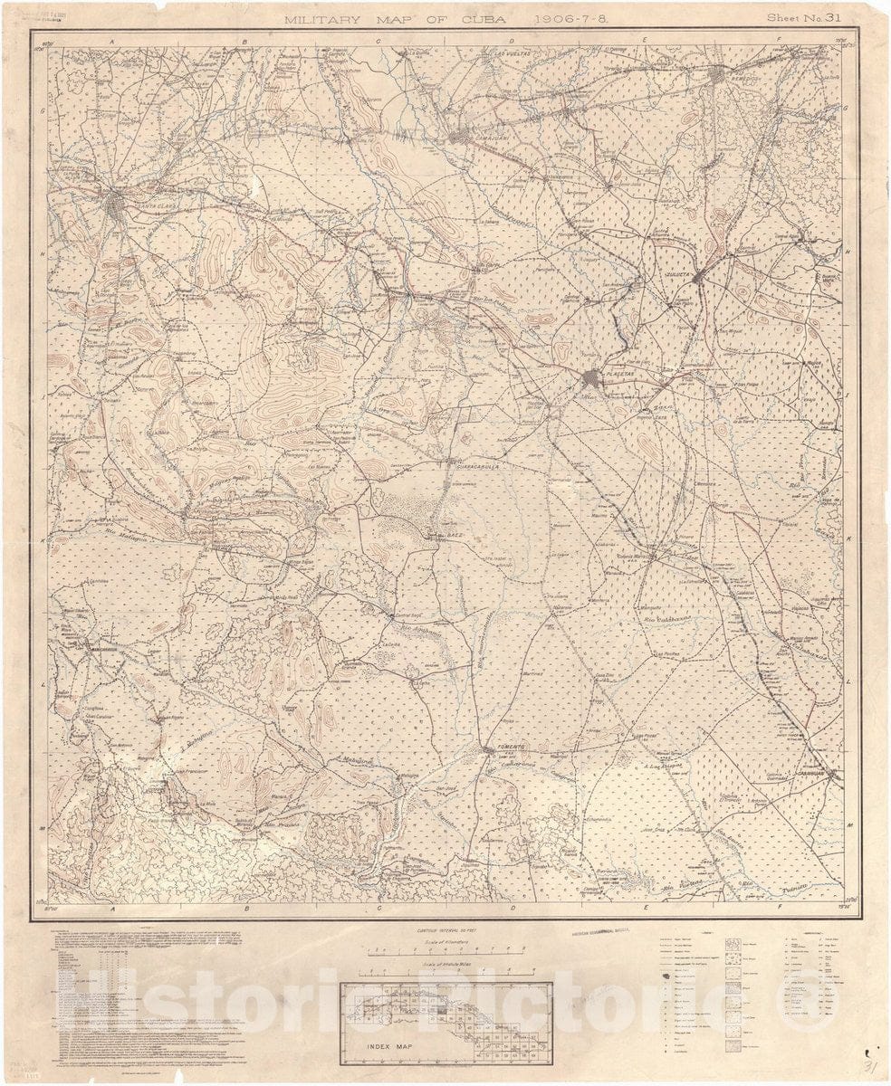 Map : Cuba 1906 88, Military map of Cuba , Antique Vintage Reproduction