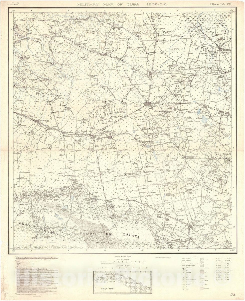 Map : Cuba 1906 90, Military map of Cuba , Antique Vintage Reproduction