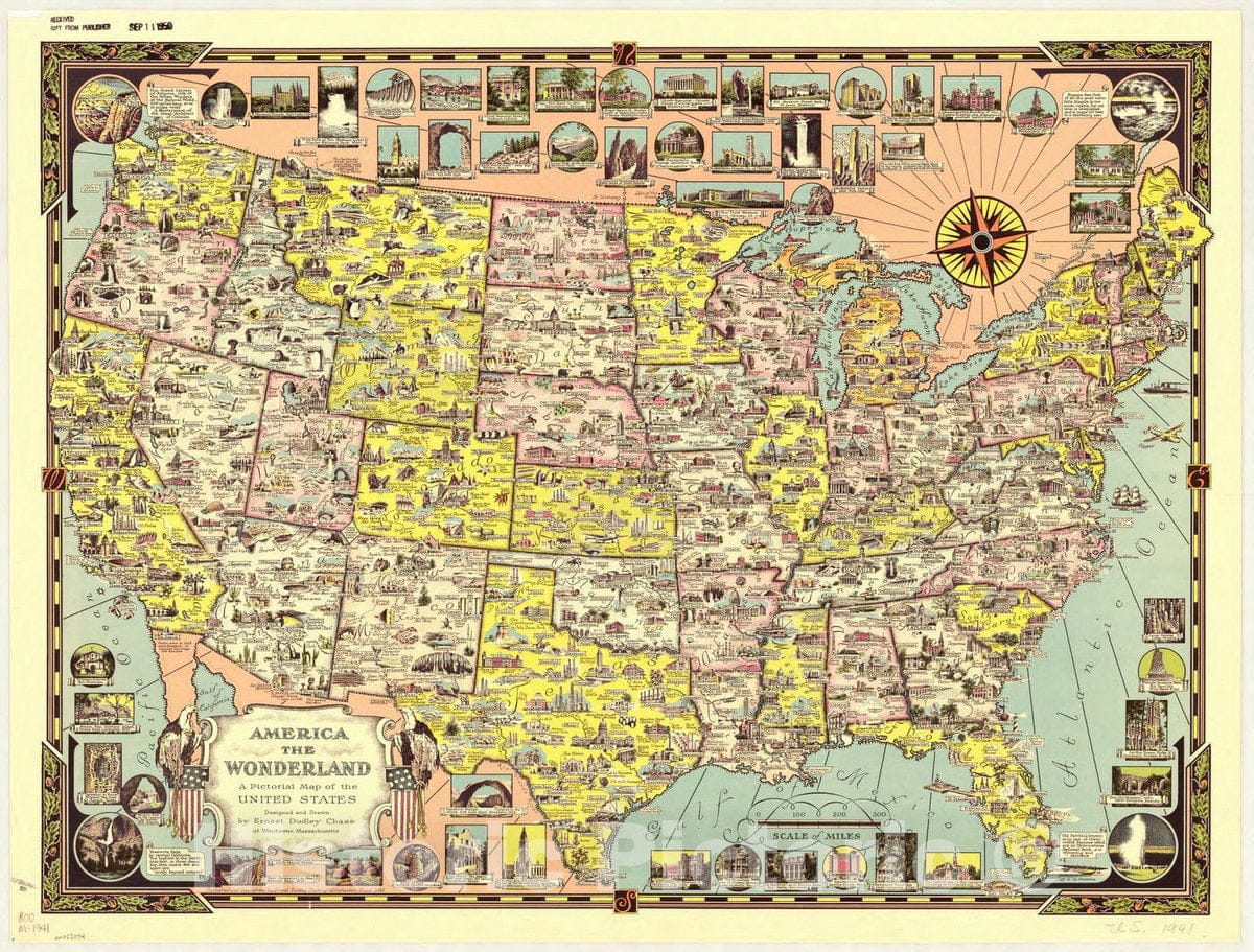 Map : United States 1941, America the wonderland : a pictorial map of the United States , Antique Vintage Reproduction