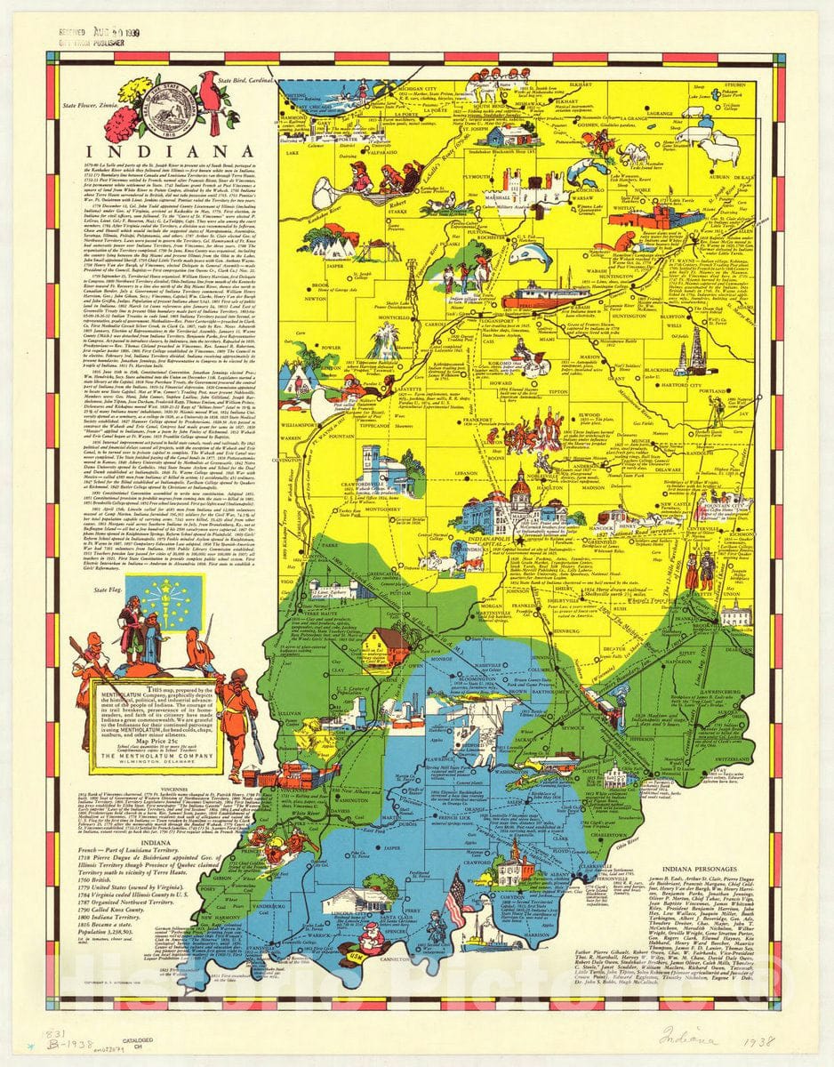 Map : Indiana 1938, Indiana , Antique Vintage Reproduction