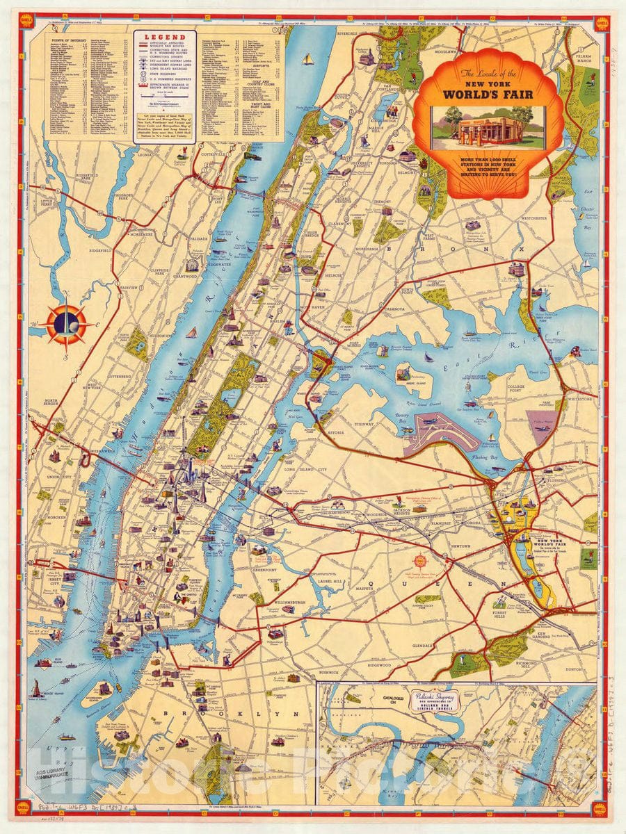 Map : New York City 1939, The locale of the New York World's Fair , Antique Vintage Reproduction