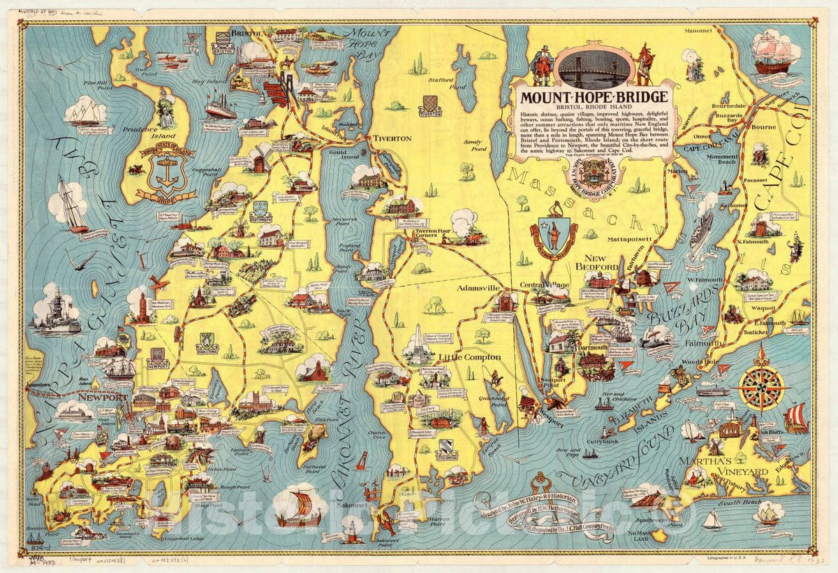 Historic Map : Rhode Island 1933 2, Newport and the historic island of Rhode Island : on the scenic route to Sakonnet, Cape Cod and New England's greatest seashore resorts