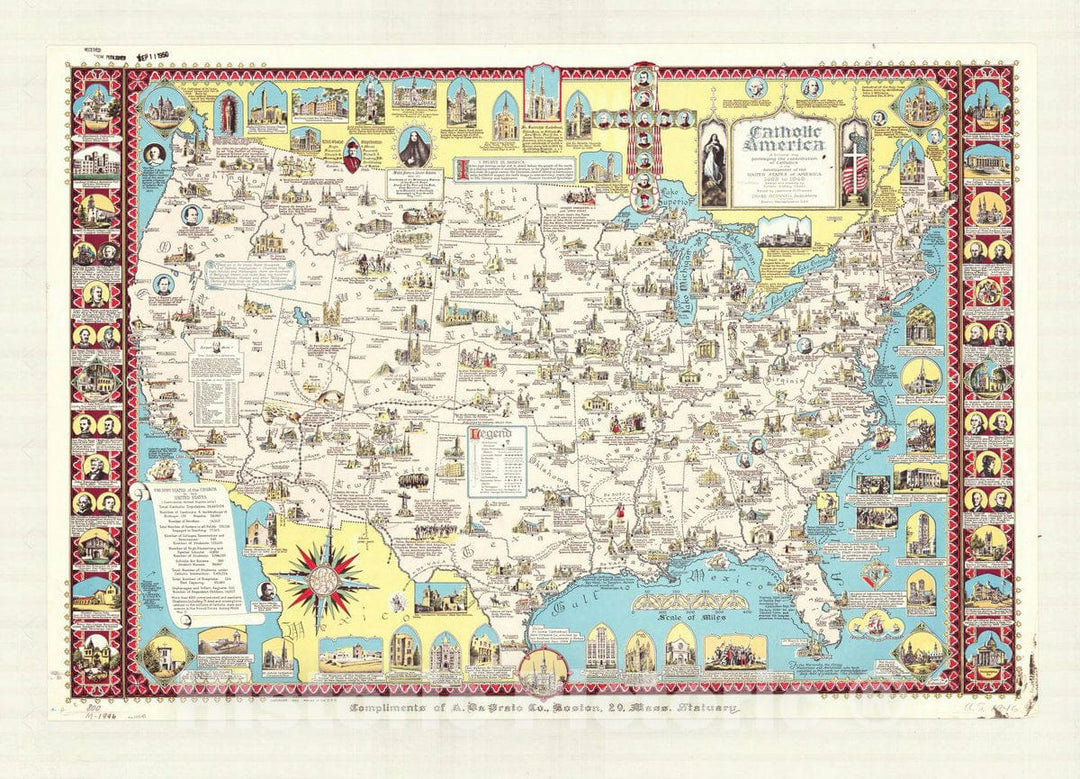 Map : United States 1946, Catholic America : a pictorial map portraying the contribution of Catholics in the development of the United States of America 1492 to 1946