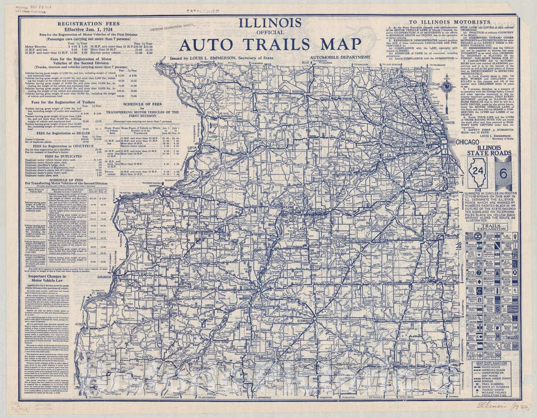 Map : Illinois 1924 2, Illinois official auto trails map , Antique Vintage Reproduction