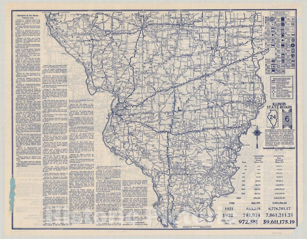 Map : Illinois 1924 1, Illinois official auto trails map , Antique Vintage Reproduction