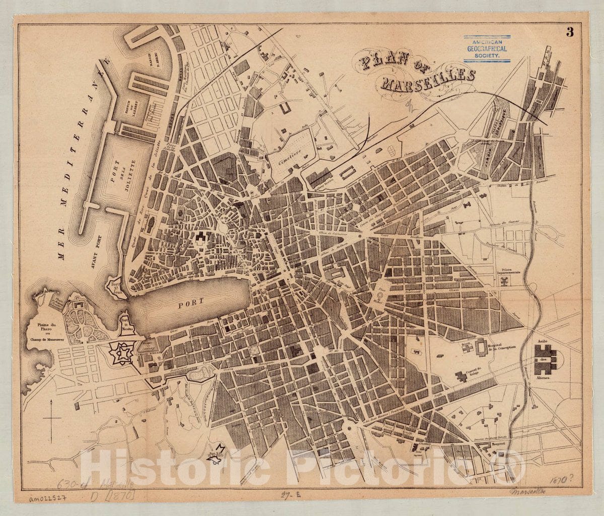 Map : Marseilles, France 185-?, Plan of Marseilles, Antique Vintage Reproduction