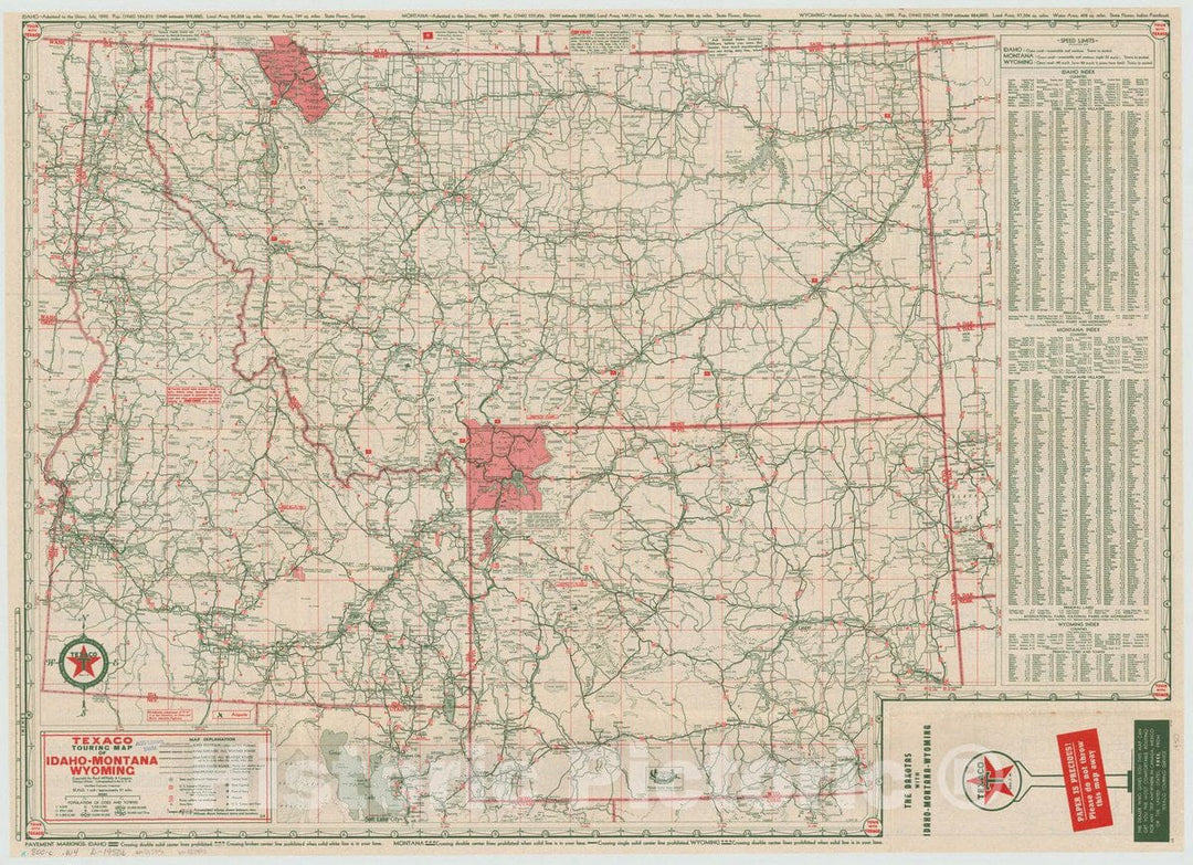 Map : United States 1950 4, Dakotas with Idaho-Montana-Wyoming, Antique Vintage Reproduction