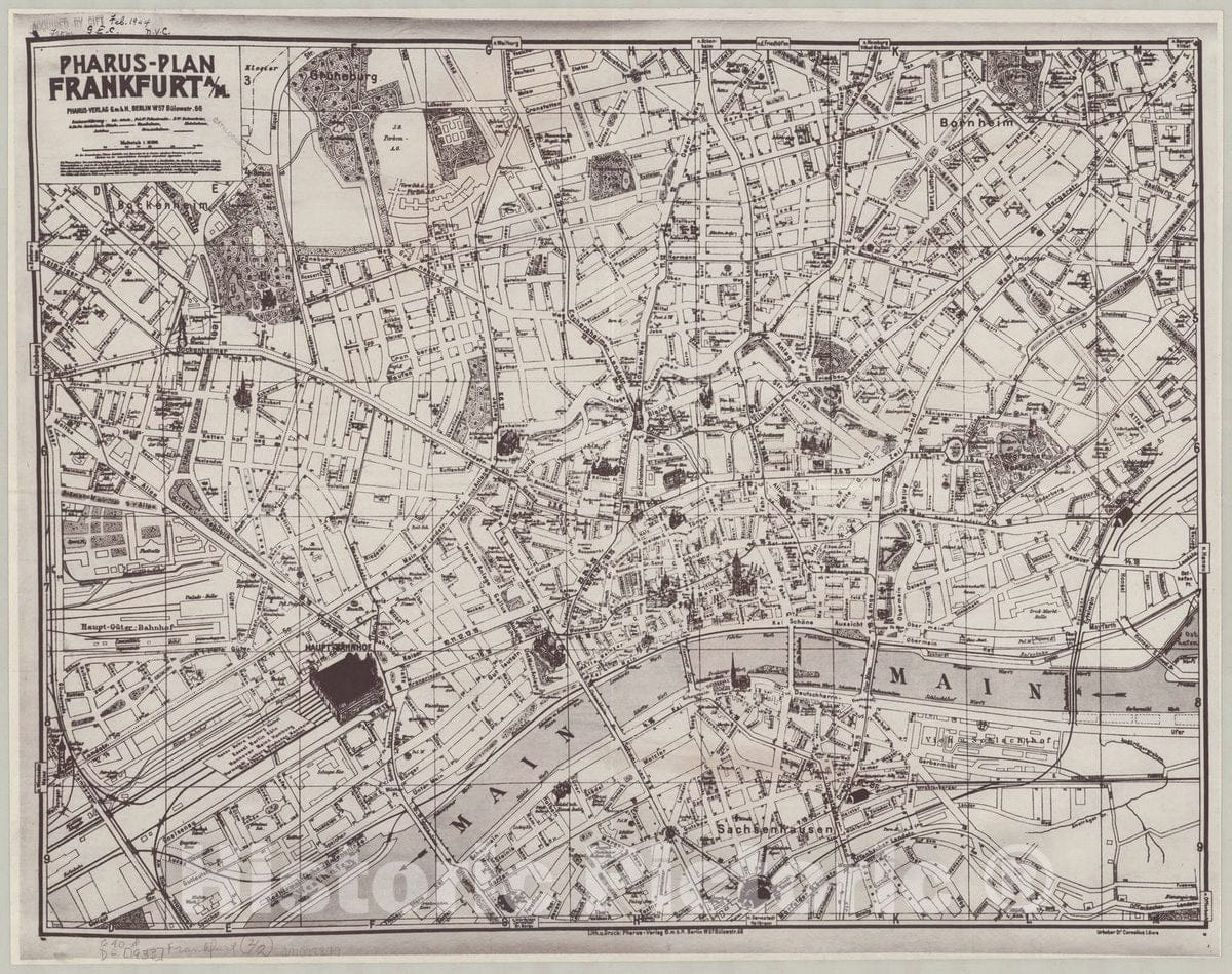 Map : Frankfurt am Main, Germany 193-? , Pharus-plan Frankfurt A, Antique Vintage Reproduction