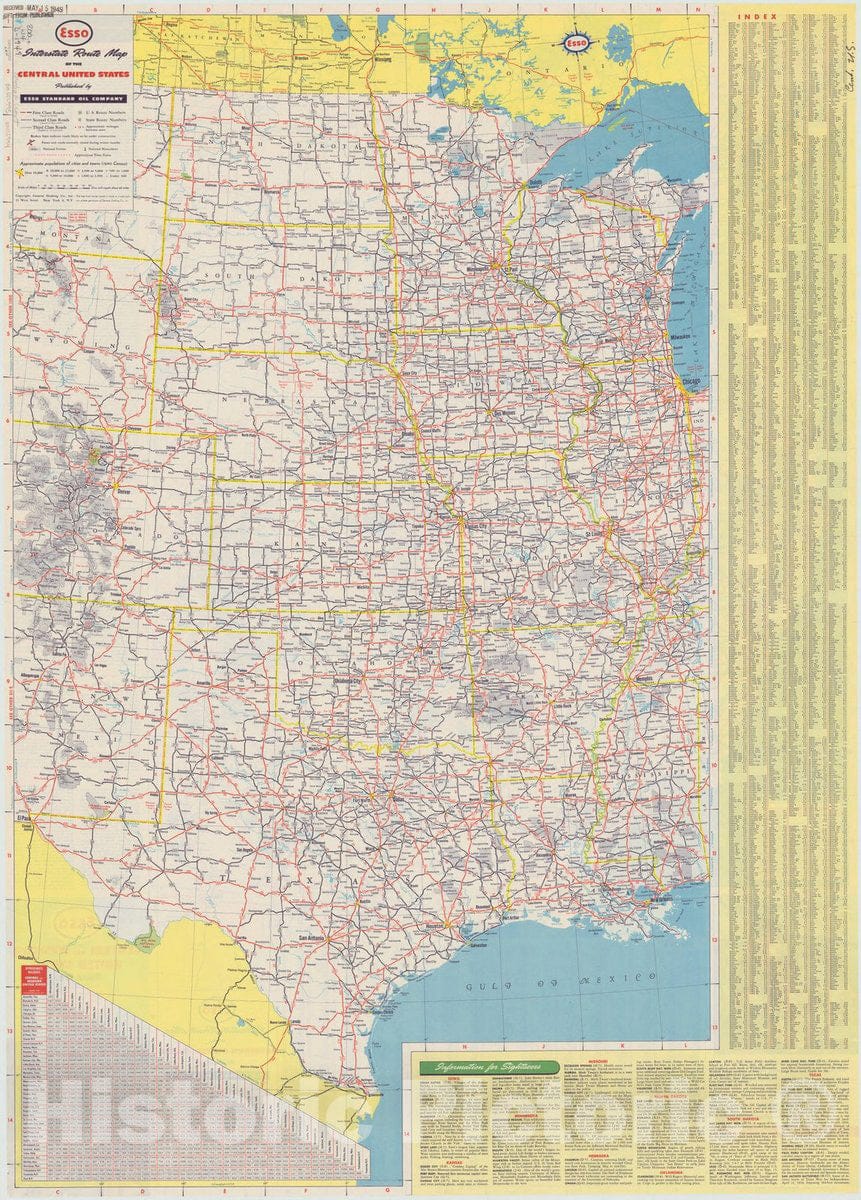 Map : United States 1949 1, Central and western United States and adjacent Canada interstate map , Antique Vintage Reproduction