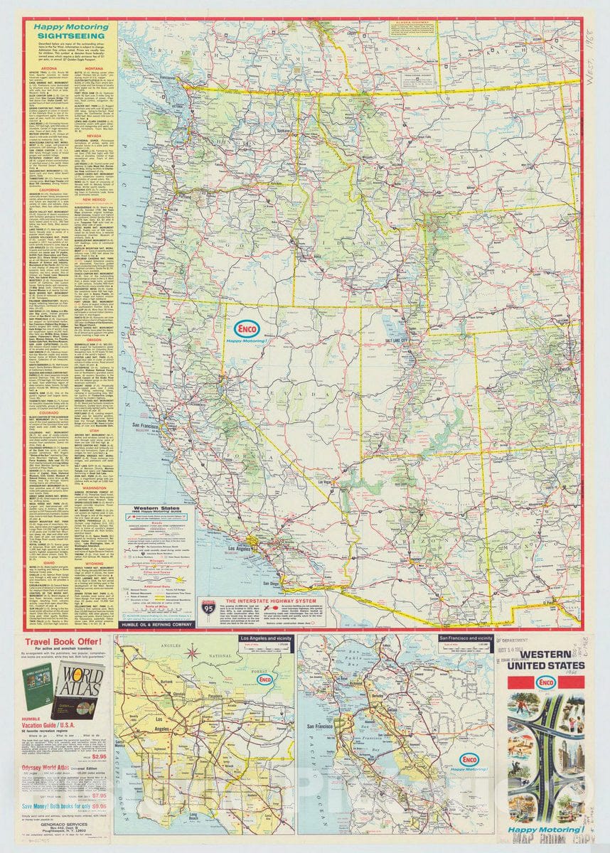 Map : United States 1968 4, Western United States : happy motoring! , Antique Vintage Reproduction