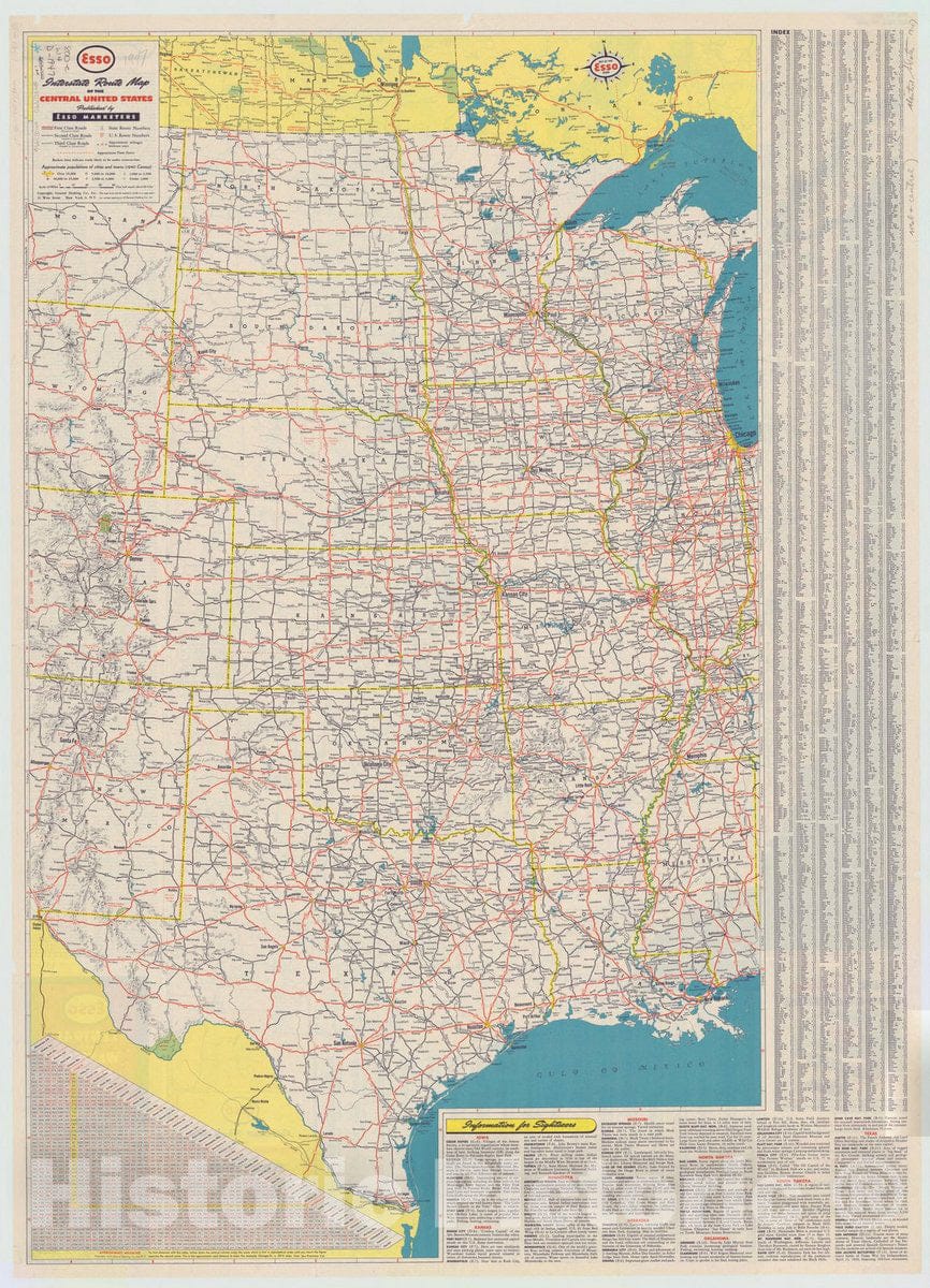 Map : United States 1947 1, Central and western United States and adjacent Canada interstate map , Antique Vintage Reproduction