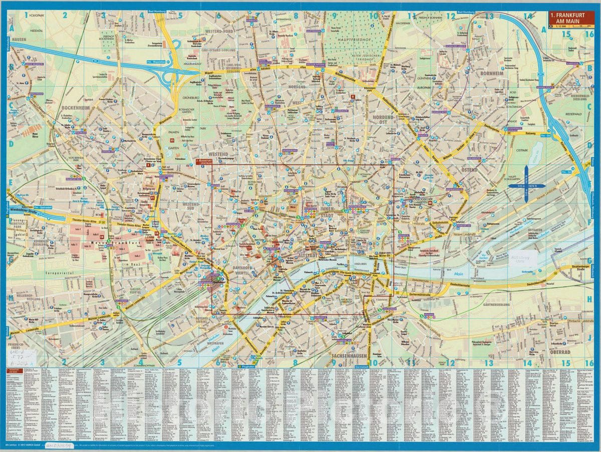 Map : Frankfurt, Germany 2012 1, Borch map Frankfurt 1:12 000 : Frankfurt, Frankfurt centre, Greater Frankfurt, Antique Vintage Reproduction