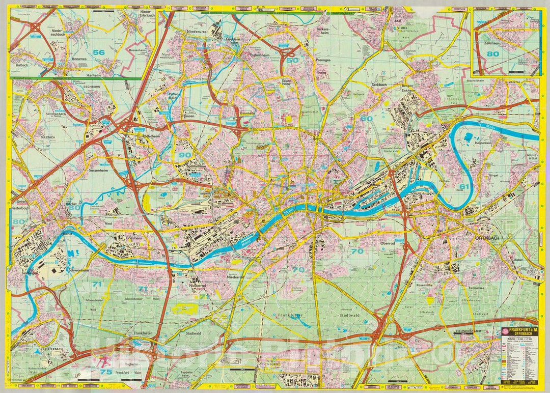 Map : Frankfurt am Main, Germany 1980, Frankfurt a.M., Offenbach , Antique Vintage Reproduction