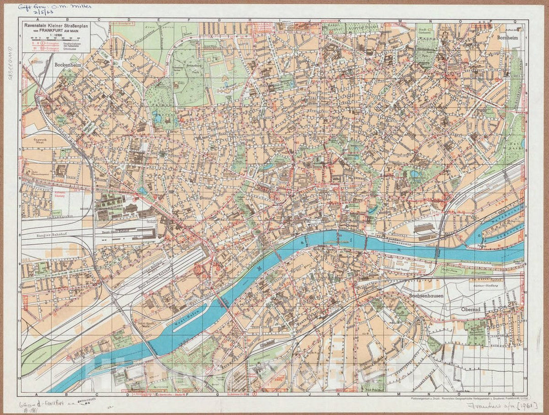 Map : Frankfurt am Main, Germany 1961, Ravenstein kleiner Strassenplan von Frankfurt am Main , Antique Vintage Reproduction