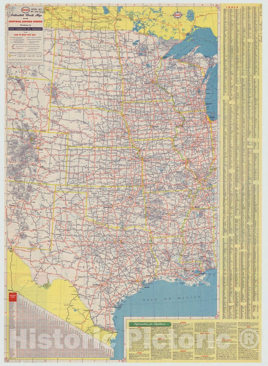 Map : United States 1950 3, Central and western United States and adjacent Canada interstate map , Antique Vintage Reproduction