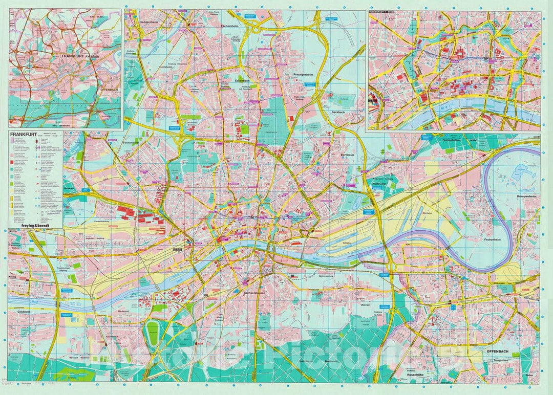 Map : Frankfort, Germany 199-?, Frankfurt, Francfort, City map, Francoforte : 1:15000 , Antique Vintage Reproduction