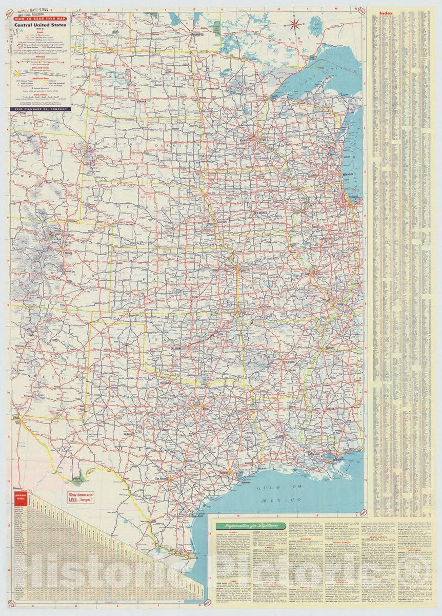 Map : United States 1956 1, Central and western United States and adjacent Canada interstate map , Antique Vintage Reproduction