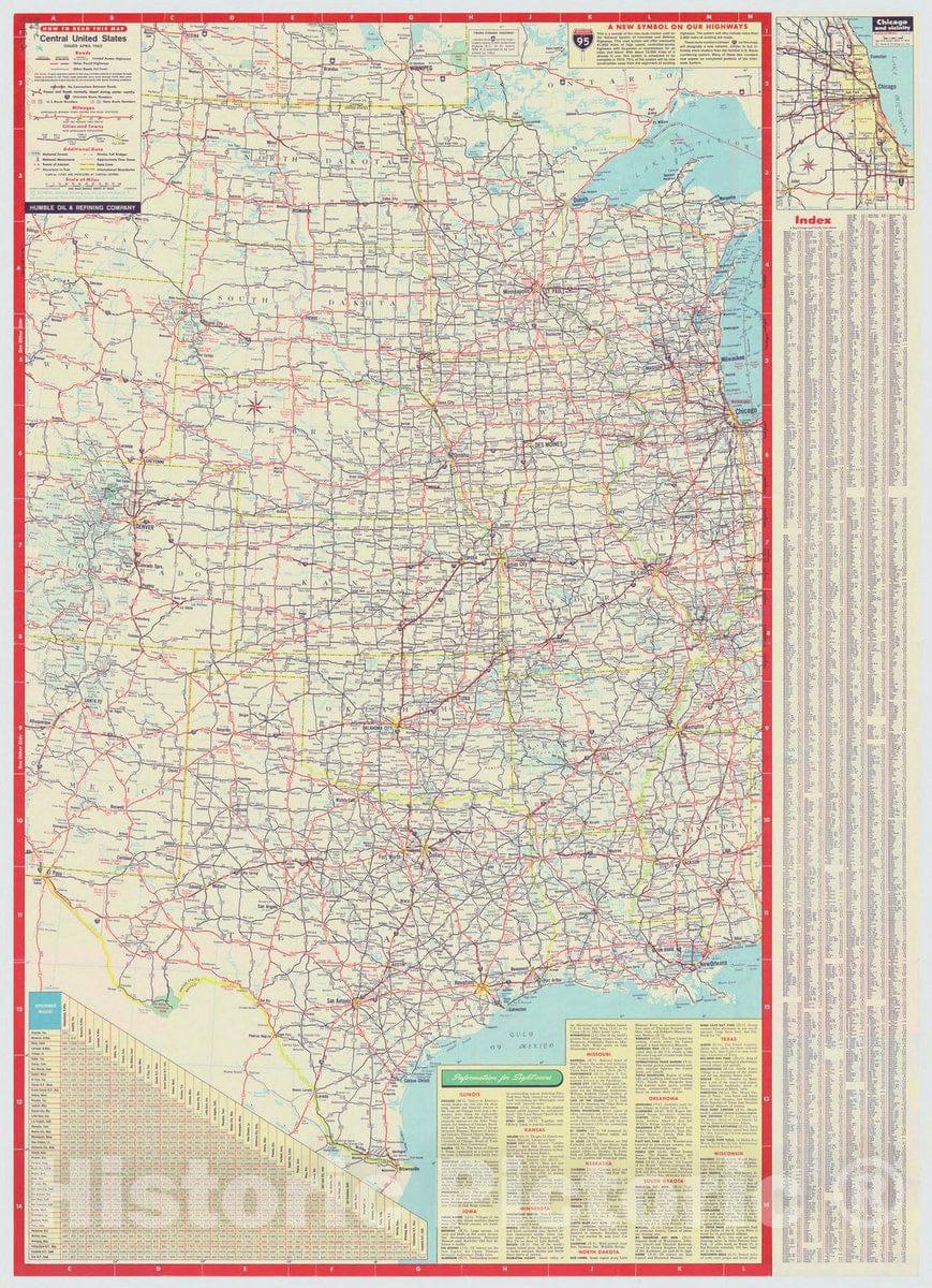 Map : United States, western 1962 4, Central and western United States and adjacent Canada interstate map , Antique Vintage Reproduction