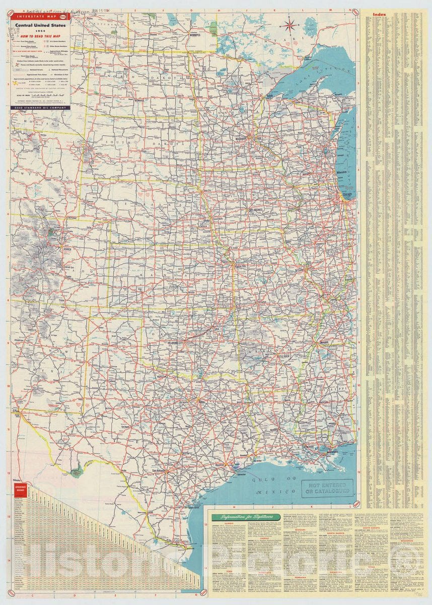 Map : United States 1954 2, Central and western United States and adjacent Canada interstate map , Antique Vintage Reproduction