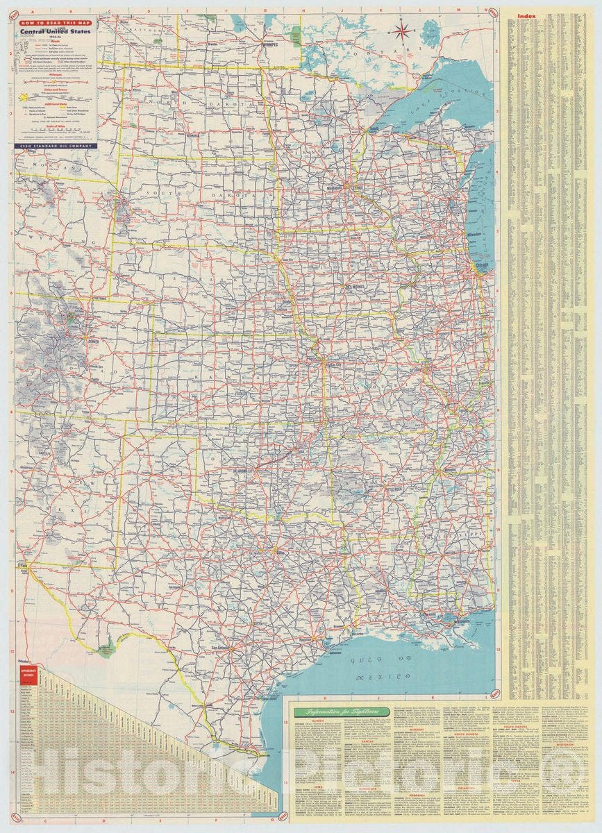 Map : United States 1955 2, Central and western United States and adjacent Canada interstate map , Antique Vintage Reproduction