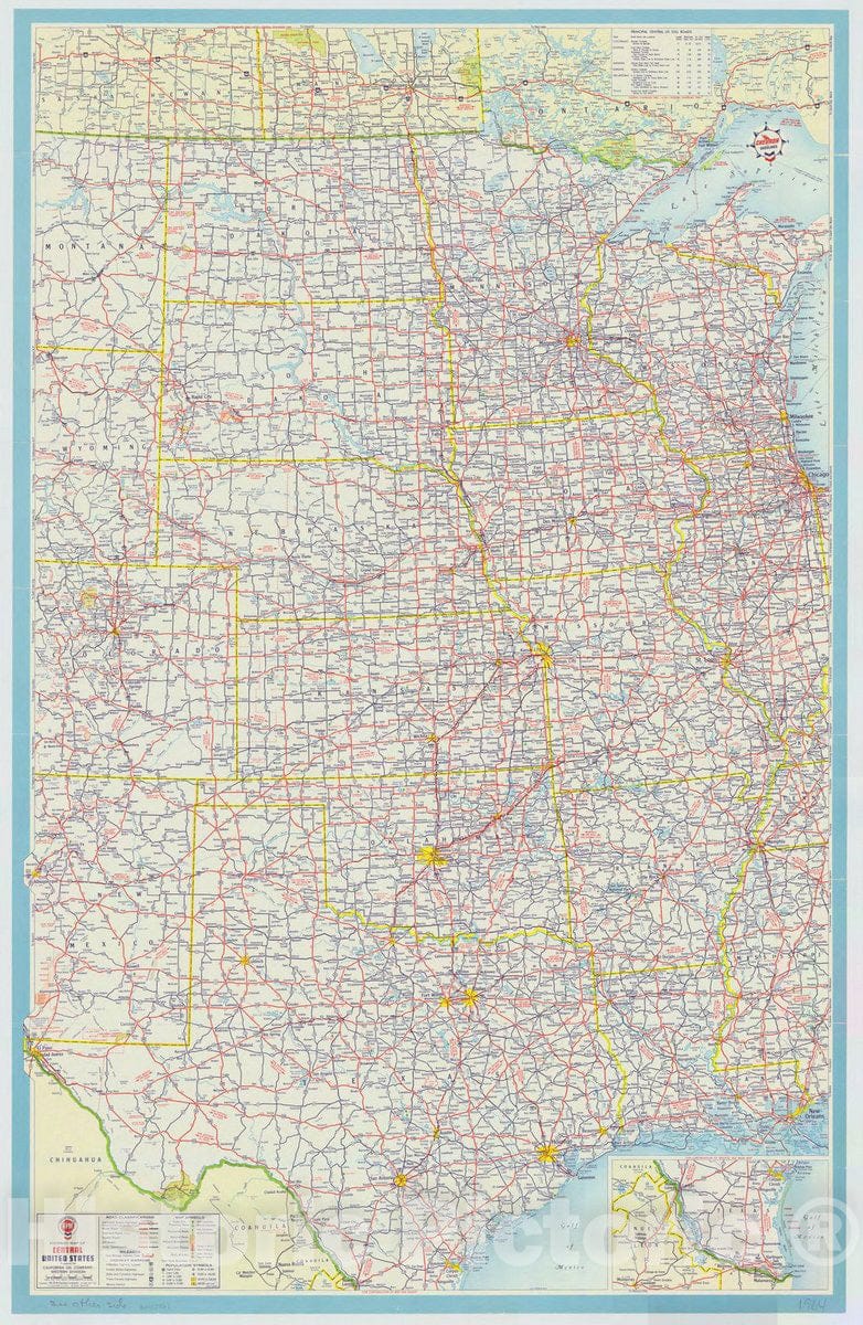 Map : United States 1964 2, Western-central United States : points of interest and touring map , Antique Vintage Reproduction