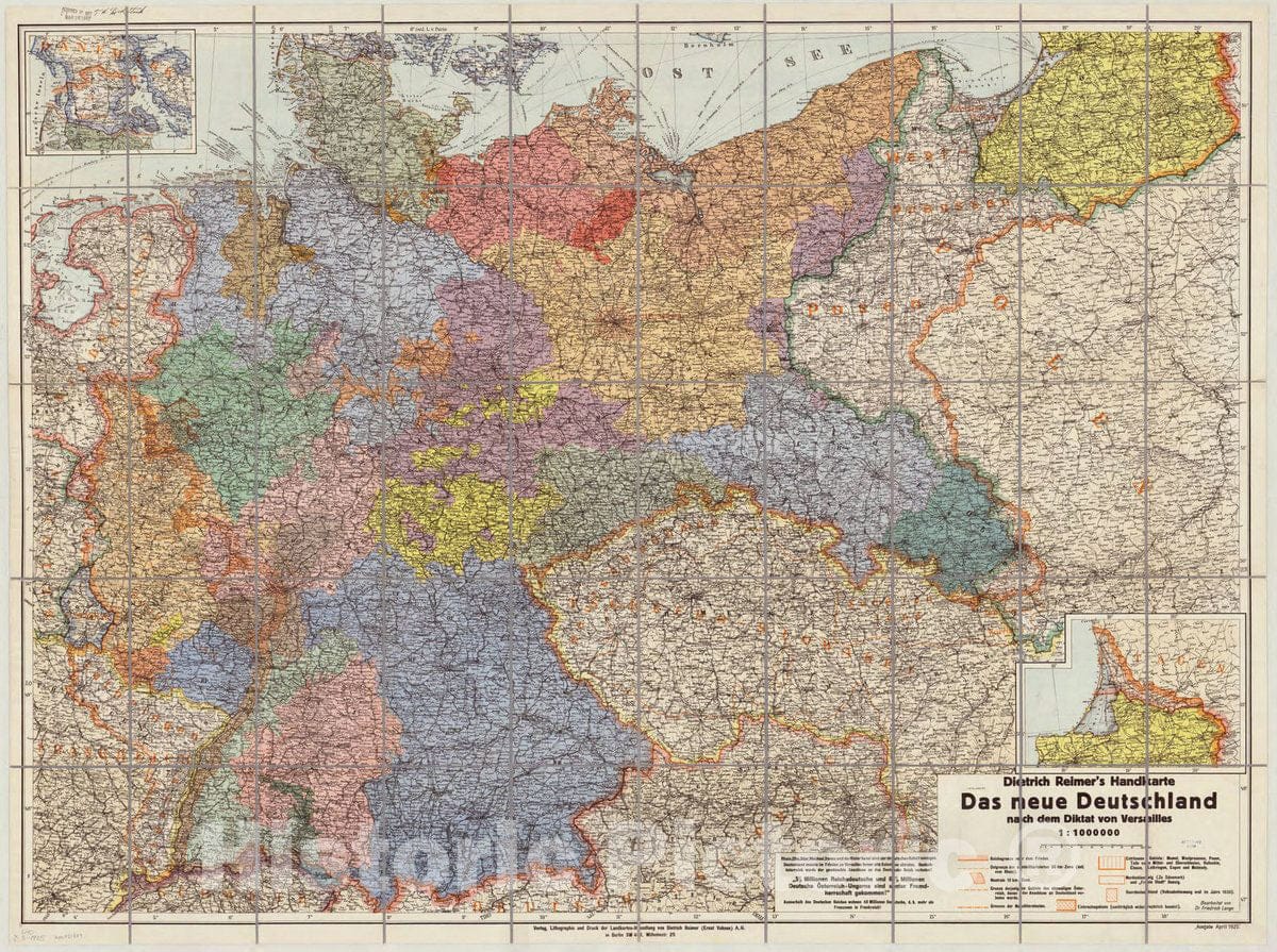 Map : Europe 1925, Das neue Deutschland nach dem Diktat von Versailles , Antique Vintage Reproduction