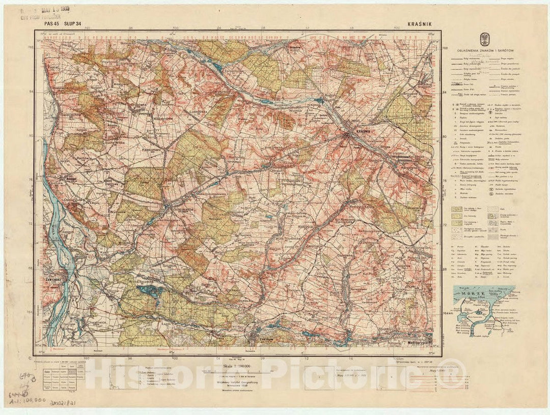 Map : Krasnik, Poland 1938, [Topographic map of Poland], Antique Vintage Reproduction