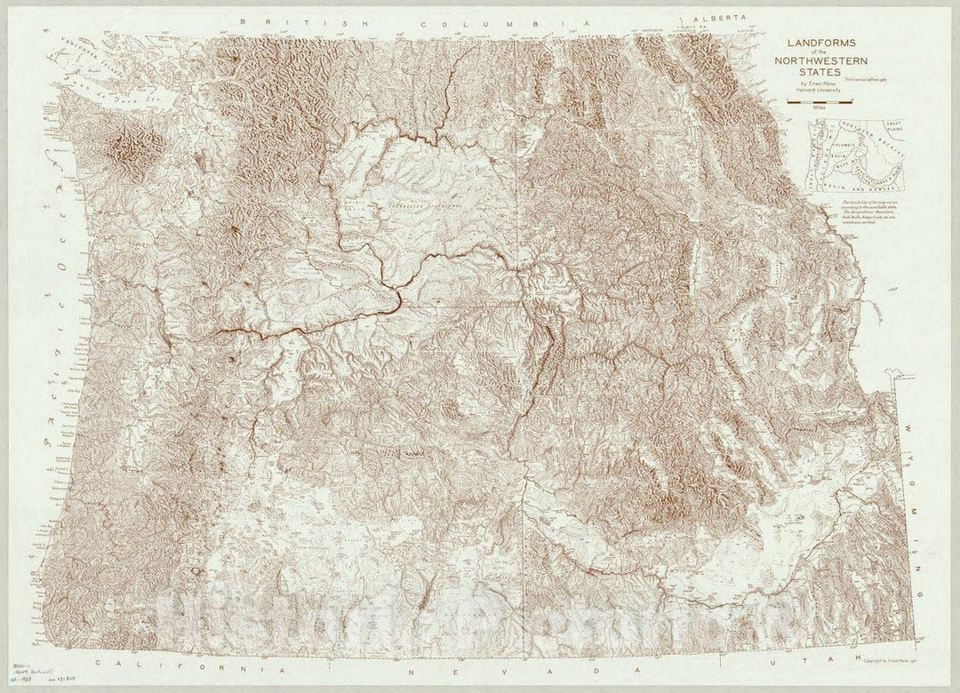 Map : United States, northwest 1965, Landforms of the northwestern states , Antique Vintage Reproduction