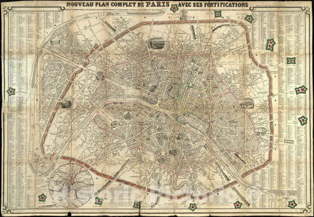 Map : Paris, France 1851, Antique Vintage Reproduction