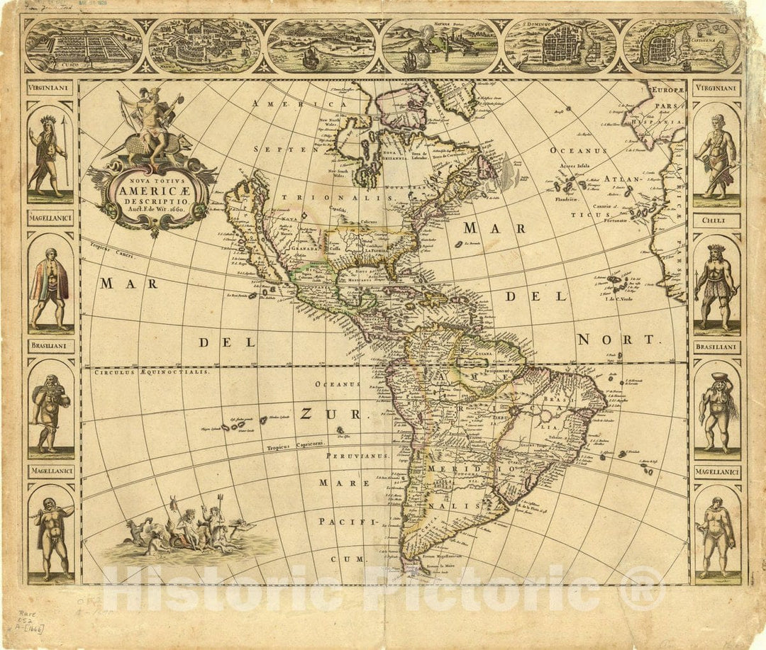 Map : Western Hemisphere 1666, Nova totivs Americae descriptio , Antique Vintage Reproduction