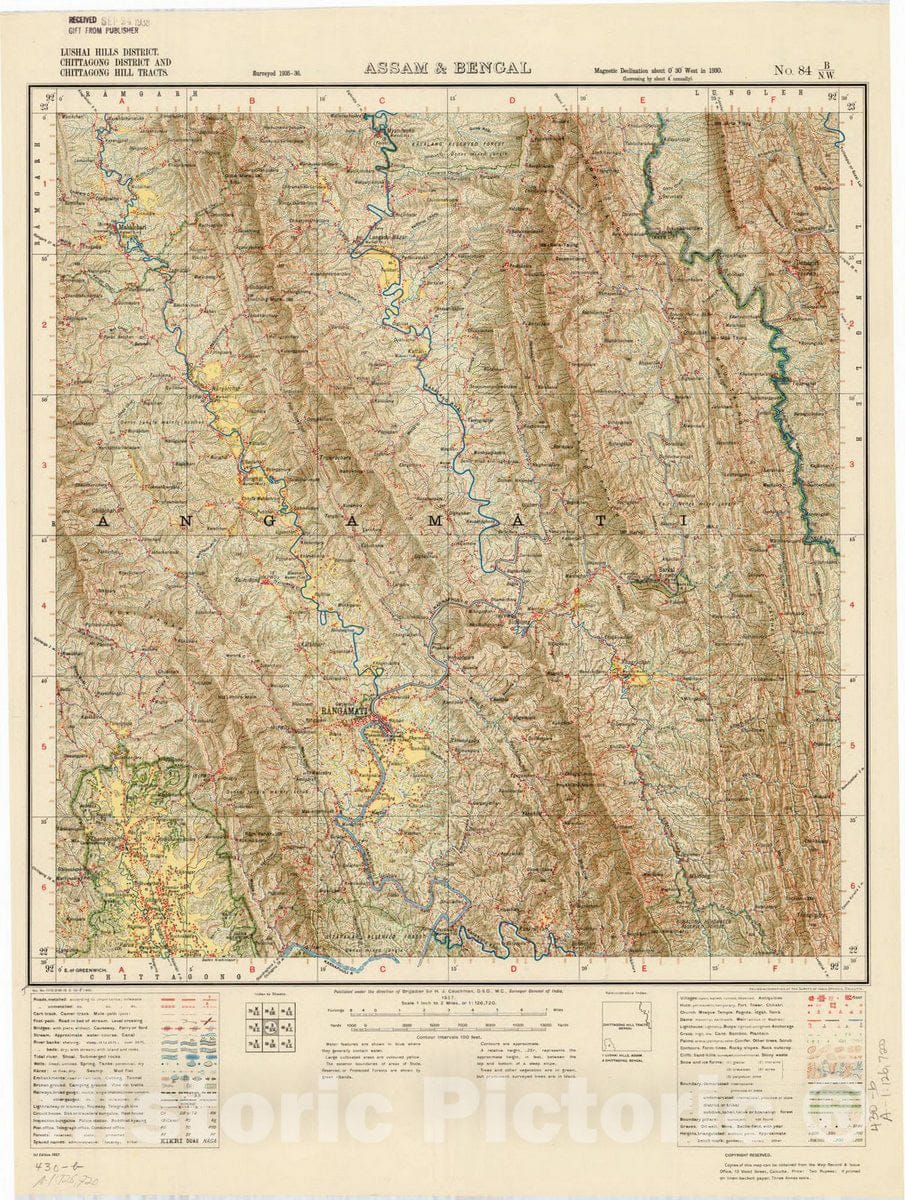 Historic Map : Lushai Hills District. Chittagong District and Chittagong Hill Tracts. Assam & Bengal No. 84 B/N.W. 1937, India and adjacent countries, Antique Vintage Reproduction