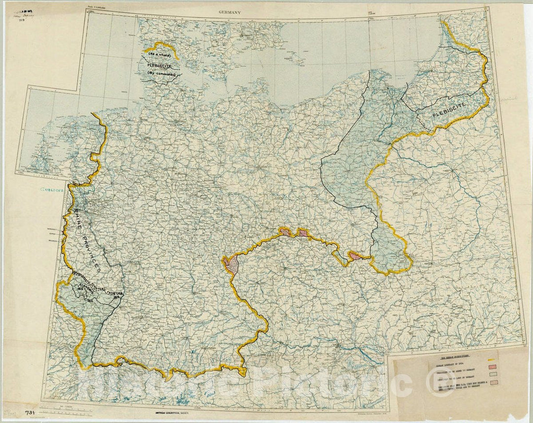 Map : Germany 1918, Germany scale 1:1,500,000 , Antique Vintage Reproduction